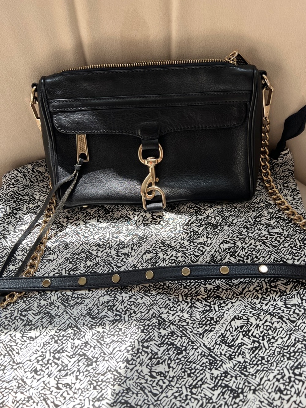 Rebecca Minkoff Black Leather Crossbody with Gold Chain - Picture 7 of 7
